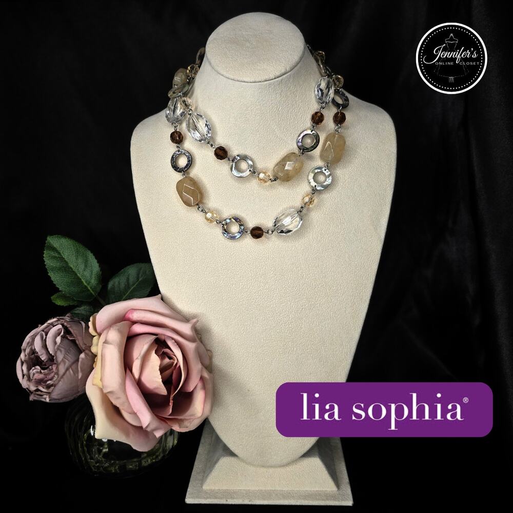 Lia Sophia "Amber Dawn" Silver Tone Abalone & Smoky Quartz Necklace